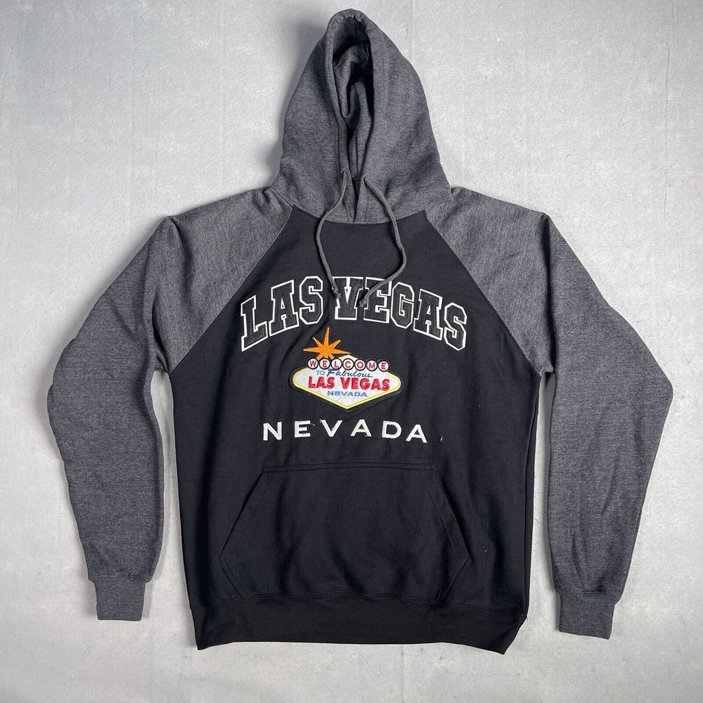 Vintage Passion-I Hooded Pullover Las Vegas Sweater Men Large Gray Long Sleeve